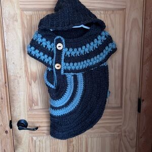 Cozy Grey & Turquoise Hooded Vest